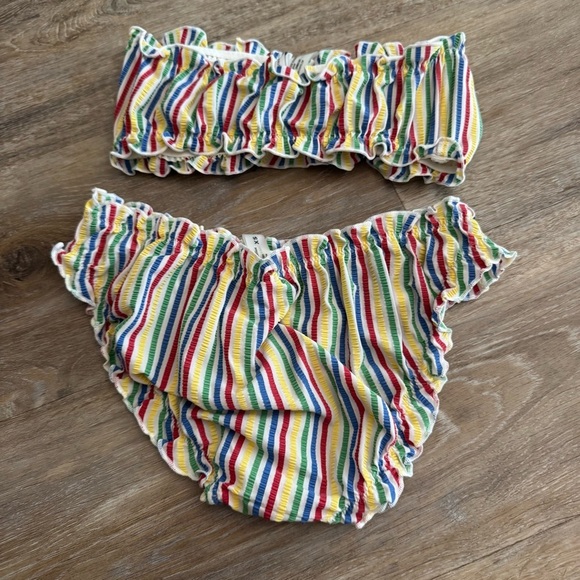 Solid & Striped Women's XS Rainbow Striped Bikini Seersucker Ruffle Audrey Top - Picture 6 of 14